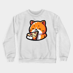 orange cat eating pizza Crewneck Sweatshirt